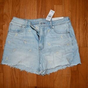 Women's Light Blue Denim Shorts with Embroidered Flowers